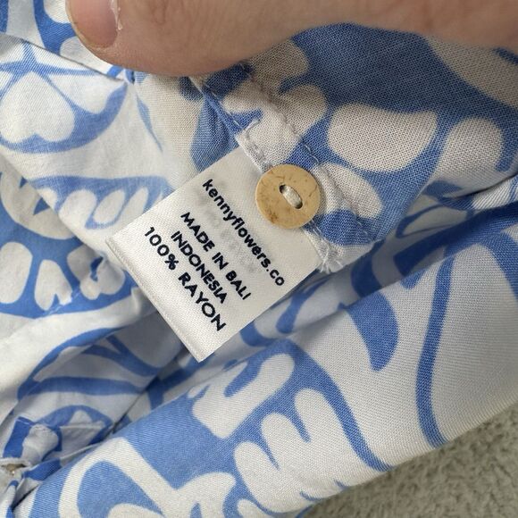 Kenny Flowers Shirt Mens M White Blue Limited Edition Hawaiian Rayon - Picture 6 of 8